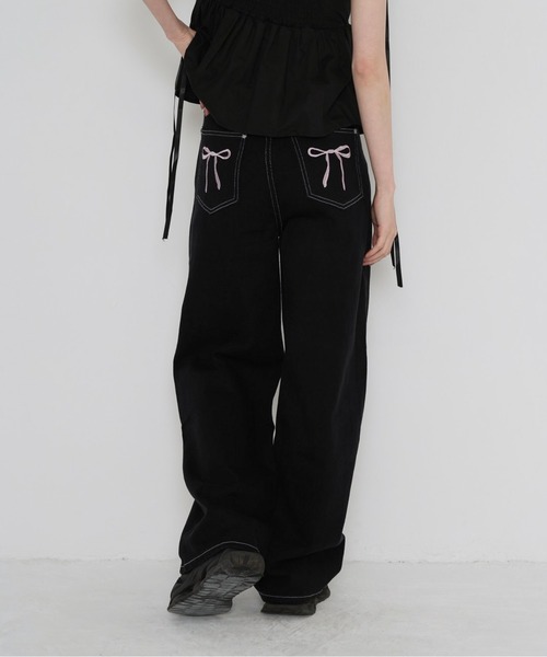 Uenui（ウニュイ）の「【 cunii 】 ワイド レッグ リボン ジーンズ（デニムパンツ・レディース・パープル/ピンク/ブルー・FREE）」の3枚目の写真