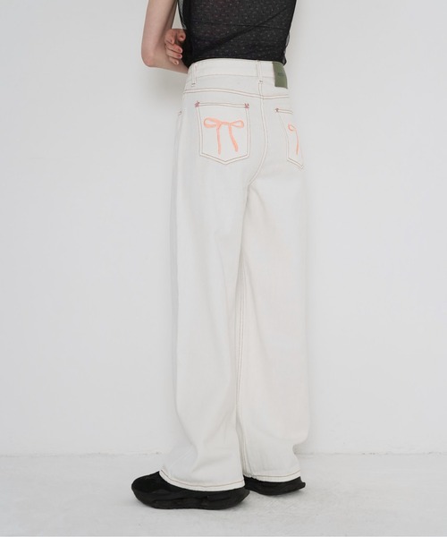 Uenui（ウニュイ）の「【 cunii 】 ワイド レッグ リボン ジーンズ（デニムパンツ・レディース・パープル/ピンク/ブルー・FREE）」の7枚目の写真