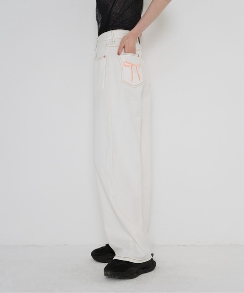 Uenui（ウニュイ）の「【 cunii 】 ワイド レッグ リボン ジーンズ（デニムパンツ・レディース・パープル/ピンク/ブルー・FREE）」の12枚目の写真