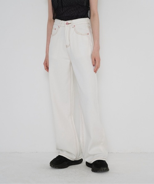 Uenui（ウニュイ）の「【 cunii 】 ワイド レッグ リボン ジーンズ（デニムパンツ・レディース・パープル/ピンク/ブルー・FREE）」の13枚目の写真