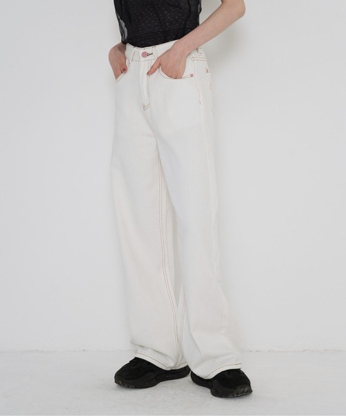 Uenui（ウニュイ）の「【 cunii 】 ワイド レッグ リボン ジーンズ（デニムパンツ・レディース・パープル/ピンク/ブルー・FREE）」の14枚目の写真