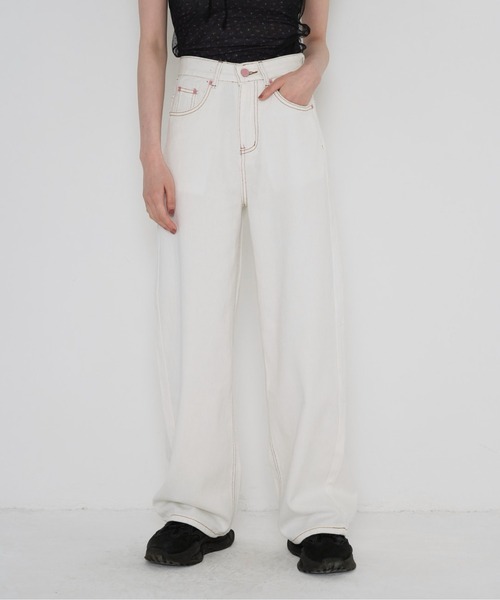 Uenui（ウニュイ）の「【 cunii 】 ワイド レッグ リボン ジーンズ（デニムパンツ・レディース・パープル/ピンク/ブルー・FREE）」の15枚目の写真