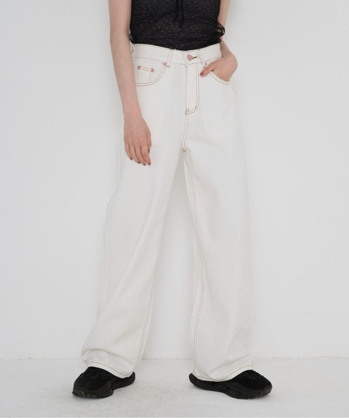 Uenui（ウニュイ）の「【 cunii 】 ワイド レッグ リボン ジーンズ（デニムパンツ・レディース・パープル/ピンク/ブルー・FREE）」の16枚目の写真