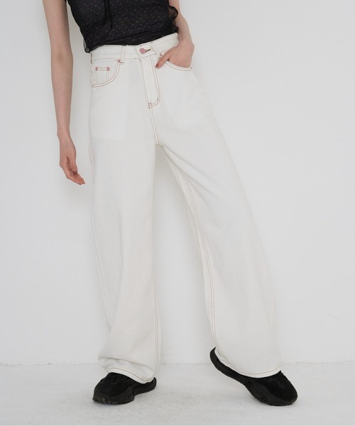 Uenui（ウニュイ）の「【 cunii 】 ワイド レッグ リボン ジーンズ（デニムパンツ・レディース・パープル/ピンク/ブルー・FREE）」の17枚目の写真