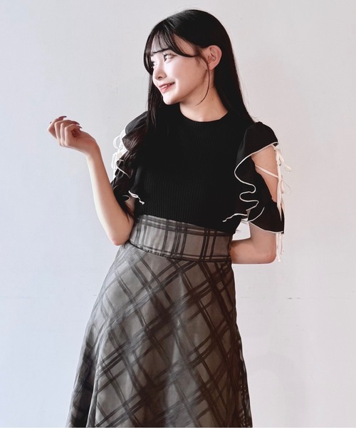 NOMAE バイカラーリボンドッキングワンピース ホワイト NOMAE バイカラーリボンドッキングワンピース ホワイト