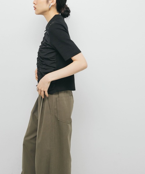 フロントホックシャーリングRIBトップス セール】フロントホックシャーリングRIBトップス（Tシャツ