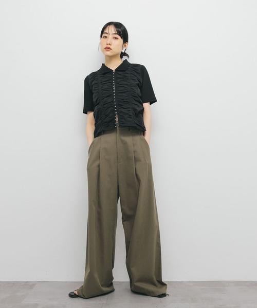 セール】フロントホックシャーリングRIBトップス（Tシャツ
