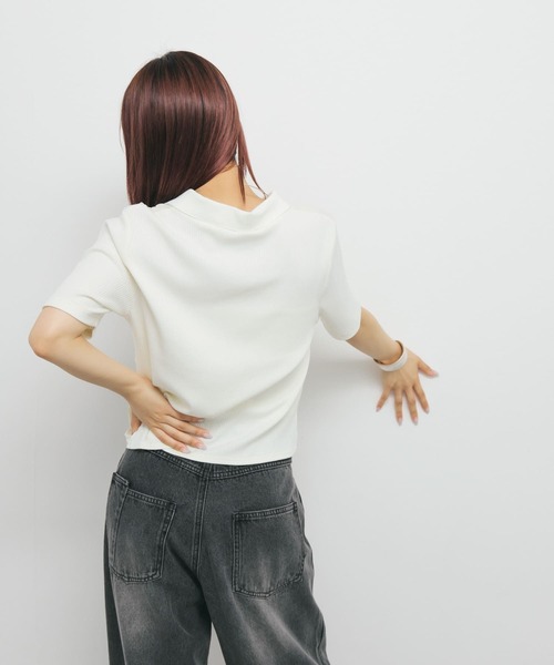 フロントホックシャーリングRIBトップス セール】フロントホックシャーリングRIBトップス（Tシャツ