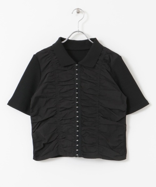 フロントホックシャーリングRIBトップス セール】フロントホックシャーリングRIBトップス（Tシャツ