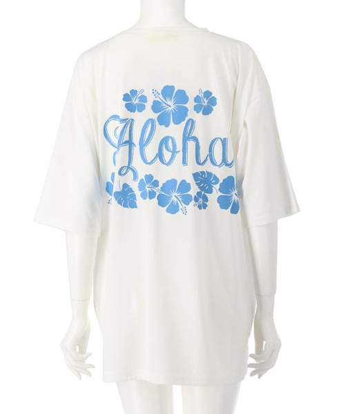 anap mimpi(アナップミンピ)の「バック ハイビスカス プリント オーバーサイズ Tシャツ(Tシャツ/カットソー・レディース・ラベンダー/オフホワイト/ネイビー・FREE)」の7枚目の写真