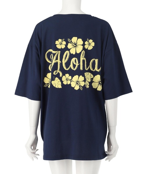 anap mimpi(アナップミンピ)の「バック ハイビスカス プリント オーバーサイズ Tシャツ(Tシャツ/カットソー・レディース・ラベンダー/オフホワイト/ネイビー・FREE)」の8枚目の写真