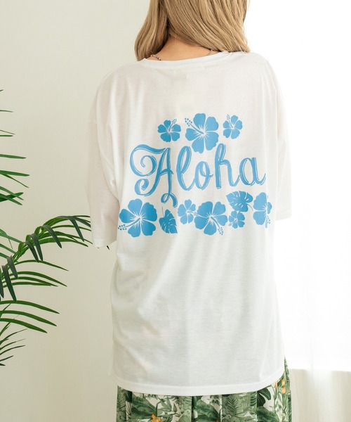 anap mimpi(アナップミンピ)の「バック ハイビスカス プリント オーバーサイズ Tシャツ(Tシャツ/カットソー・レディース・ラベンダー/オフホワイト/ネイビー・FREE)」の15枚目の写真