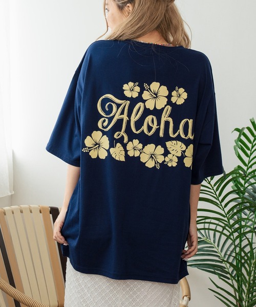 anap mimpi(アナップミンピ)の「バック ハイビスカス プリント オーバーサイズ Tシャツ(Tシャツ/カットソー・レディース・ラベンダー/オフホワイト/ネイビー・FREE)」の21枚目の写真