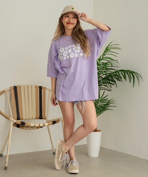 セール】バック ハイビスカス プリント オーバーサイズ Tシャツ（T