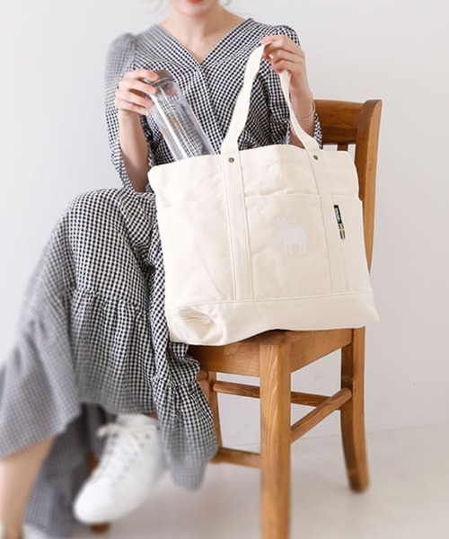 moz（モズ）の「moz 帆布 トートバッグ Lサイズ（トートバッグ・レディース・カーキオリーブ/ネイビー/ホワイト系その他2/ナチュラル/ブラック/グレー・FREE）」の8枚目の写真
