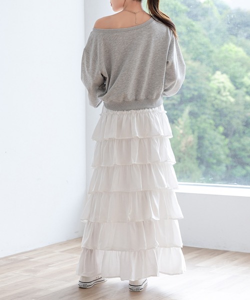 DAY CLOSET（デイ クローゼット）の「【ロング丈/裏地付き/軽いのにボリューミー】ドレッシーティアードフリルスカート レディース（スカート・レディース・ブラック/ホワイト・FREE）」の13枚目の写真