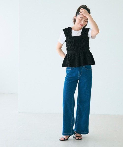 coca（coca）（コカ）の「クロスシボシャーリングトップス シワ防止/吸水速乾（Tシャツ/カットソー・レディース・ブラック/ブラウン・S/L/M）」の4枚目の写真