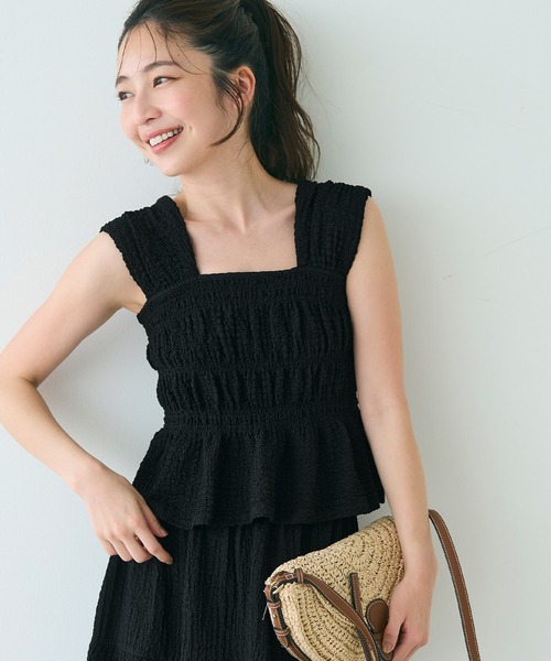 coca（coca）（コカ）の「クロスシボシャーリングトップス シワ防止/吸水速乾（Tシャツ/カットソー・レディース・ブラック/ブラウン・S/L/M）」の7枚目の写真
