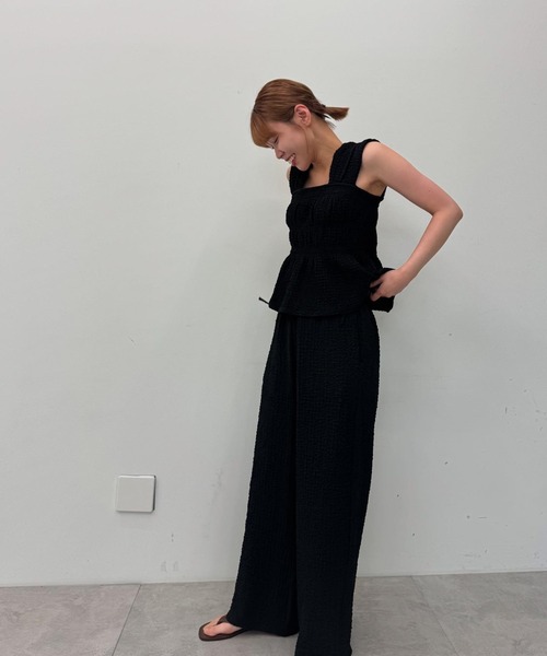 【美品】アキコアオキ　半袖カットソー・ステュディオス別注・シャーリングデザイン フリンジロゴ刺繍デザインTシャツ(カットソー・Tシャツ) | al
