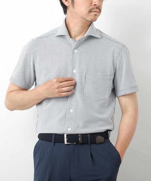 NOLLEY’S（ノーリーズ）の「《ビジカジ対応》【Vertical】吸水速乾 ストレッチ サッカージャージWD SS 25SS（ビジネスシャツ・メンズ・ホワイト/ブルー/ネイビー・S/M/L/XL）」の2枚目の写真
