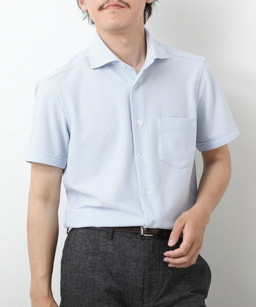 NOLLEY’S（ノーリーズ）の「《ビジカジ対応》【Vertical】吸水速乾 ストレッチ サッカージャージWD SS 25SS（ビジネスシャツ・メンズ・ホワイト/ブルー/ネイビー・S/M/L/XL）」の3枚目の写真