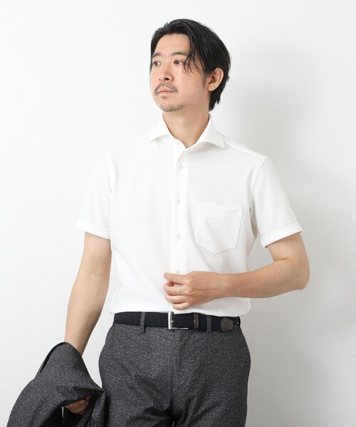 NOLLEY’S（ノーリーズ）の「《ビジカジ対応》【Vertical】吸水速乾 ストレッチ サッカージャージWD SS 25SS（ビジネスシャツ・メンズ・ホワイト/ブルー/ネイビー・S/M/L/XL）」の6枚目の写真