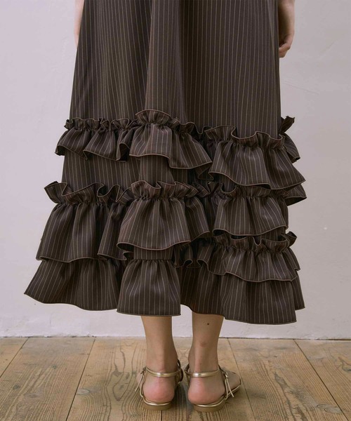 ワンピース Luan STRIPED PETAL CAMISOLE OP (brown) セール】【Luan】STRIPED PETAL CAMISOLE OP/ストライプキャミ