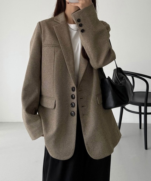 SCABAL テーラードジャケット ヘリンボーン ツイード ロゴ ボタン 美裏地 セール】ボタンデザインヘリンボーンテーラードジャケット（テーラード