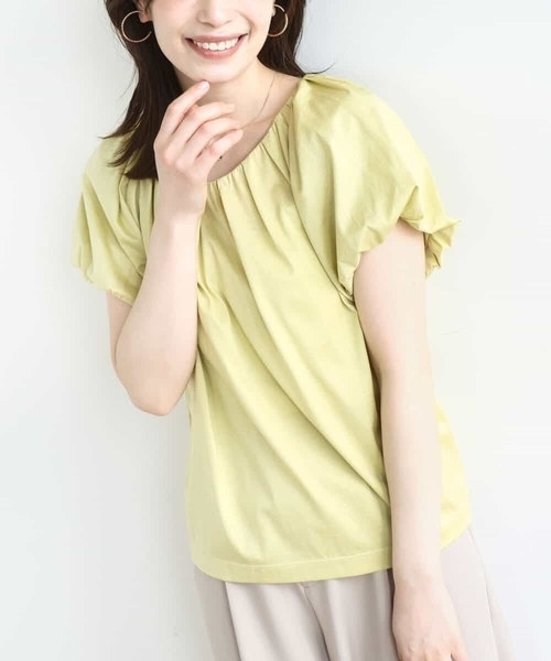 OFUON le MK(オフオンルエムケー)の「バルーンスリーブカットソー/接触冷感/洗える(Tシャツ/カットソー・レディース・イエロー/カーキブラウン/ホワイト・38/36)」の3枚目の写真
