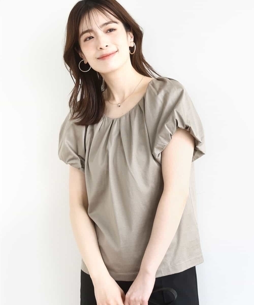 OFUON le MK(オフオンルエムケー)の「バルーンスリーブカットソー/接触冷感/洗える(Tシャツ/カットソー・レディース・イエロー/カーキブラウン/ホワイト・38/36)」の2枚目の写真