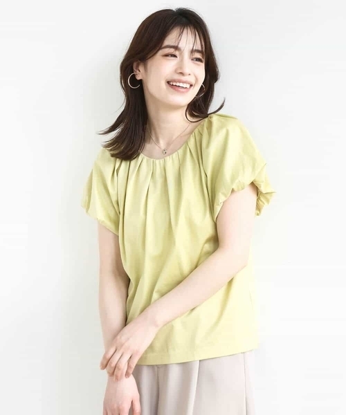 OFUON le MK(オフオンルエムケー)の「バルーンスリーブカットソー/接触冷感/洗える(Tシャツ/カットソー・レディース・イエロー/カーキブラウン/ホワイト・38/36)」の4枚目の写真