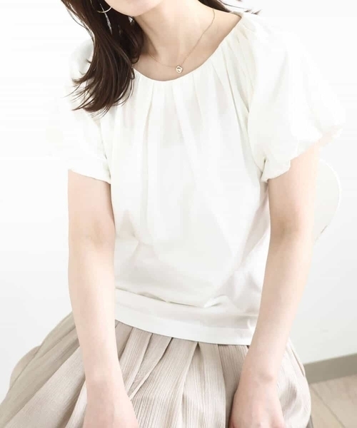 OFUON le MK(オフオンルエムケー)の「バルーンスリーブカットソー/接触冷感/洗える(Tシャツ/カットソー・レディース・イエロー/カーキブラウン/ホワイト・38/36)」の8枚目の写真
