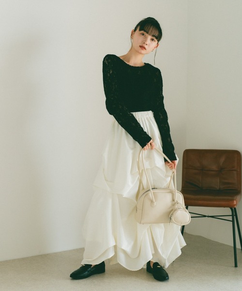 VANNIE U(ヴァニーユー)の「コード刺繍レーストップス(Tシャツ/カットソー・レディース・ブラック/アイボリー・FREE)」の6枚目の写真