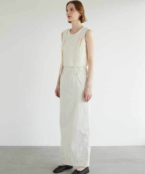 LA PEAU DE GEM（ラポドゥジェム）の「【LA PEAU DE GEM】beltless nylon skirt/ベルトレスナイロンスカート（スカート・レディース・ブラック/アイボリー・FREE）」の5枚目の写真