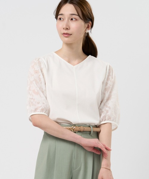 TOKYO SHIRTS(トウキョウシャツ)の「オパール袖 プルオーバー 五分袖(シャツ/ブラウス・レディース・グレー/オフホワイト/ブラック・M/L/LL)」の2枚目の写真