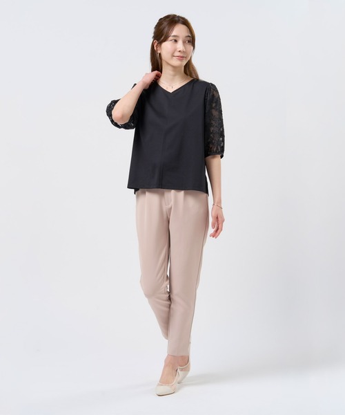 TOKYO SHIRTS(トウキョウシャツ)の「オパール袖 プルオーバー 五分袖(シャツ/ブラウス・レディース・グレー/オフホワイト/ブラック・M/L/LL)」の12枚目の写真