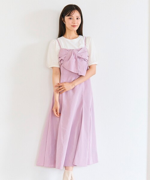 Feroux(フェルゥ)の「【洗える】リボン キャミドレス(ワンピース・レディース・ピンク系/ダークブラウン系・1/2)」の1枚目の写真