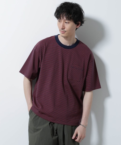 NANO universe(ナノユニバース)の「20シルケットボーダーTシャツ 半袖(Tシャツ/カットソー・メンズ・ブラック/ホワイト/ネイビー・L/M)」の1枚目の写真