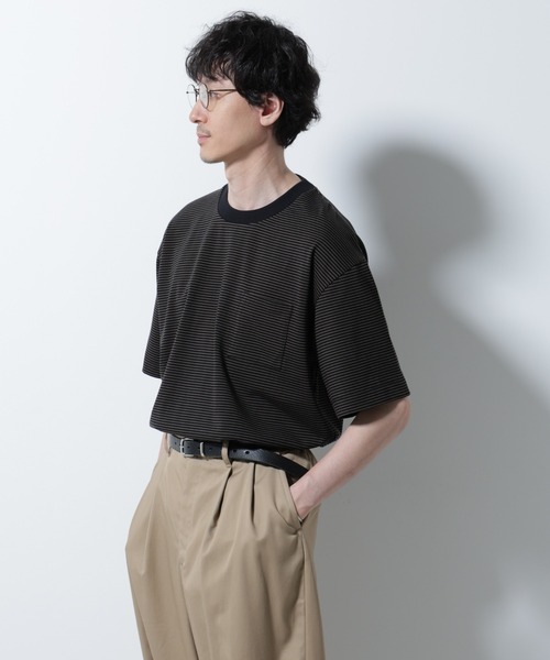 NANO universe(ナノユニバース)の「20シルケットボーダーTシャツ 半袖(Tシャツ/カットソー・メンズ・ブラック/ホワイト/ネイビー・L/M)」の5枚目の写真
