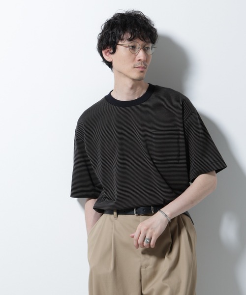 NANO universe(ナノユニバース)の「20シルケットボーダーTシャツ 半袖(Tシャツ/カットソー・メンズ・ブラック/ホワイト/ネイビー・L/M)」の4枚目の写真