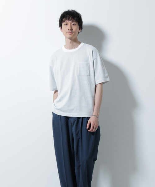 NANO universe(ナノユニバース)の「20シルケットボーダーTシャツ 半袖(Tシャツ/カットソー・メンズ・ブラック/ホワイト/ネイビー・L/M)」の14枚目の写真