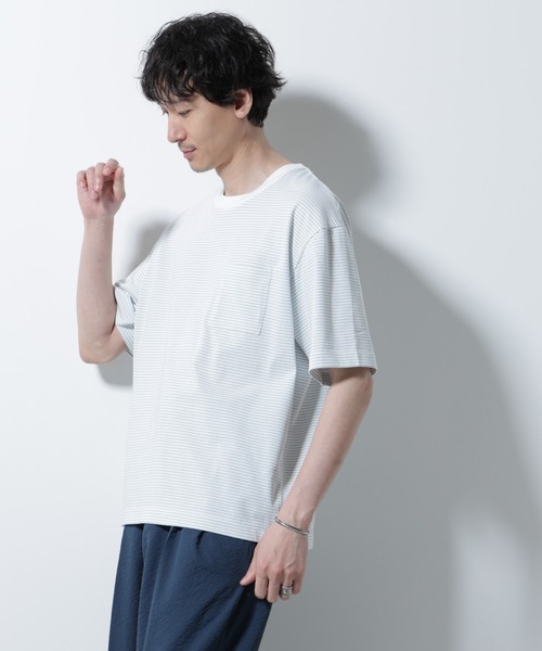 NANO universe(ナノユニバース)の「20シルケットボーダーTシャツ 半袖(Tシャツ/カットソー・メンズ・ブラック/ホワイト/ネイビー・L/M)」の12枚目の写真