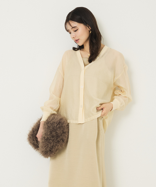 abahouse mavie（アバハウスマヴィ）の「シアーシャツカーディガン（カーディガン/ボレロ・レディース・ブラウン/ブラック/クリーム・フリー）」の8枚目の写真