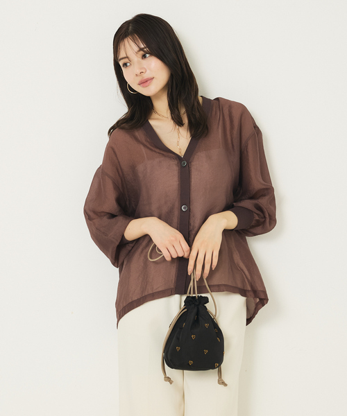abahouse mavie（アバハウスマヴィ）の「シアーシャツカーディガン（カーディガン/ボレロ・レディース・ブラウン/ブラック/クリーム・フリー）」の13枚目の写真