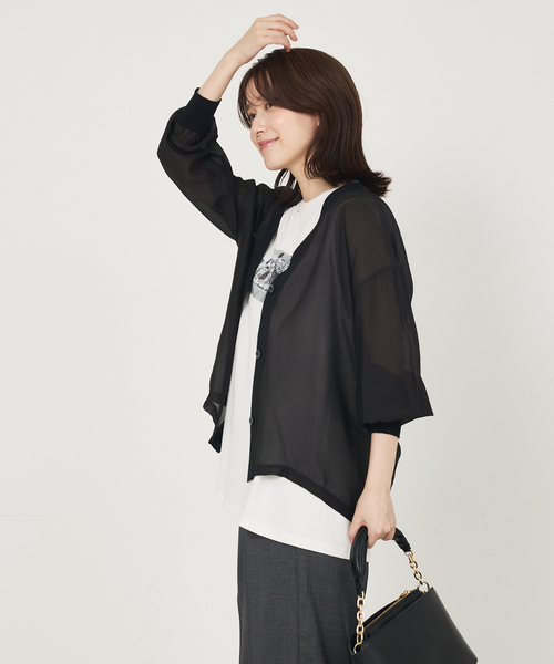 abahouse mavie（アバハウスマヴィ）の「シアーシャツカーディガン（カーディガン/ボレロ・レディース・ブラウン/ブラック/クリーム・フリー）」の21枚目の写真