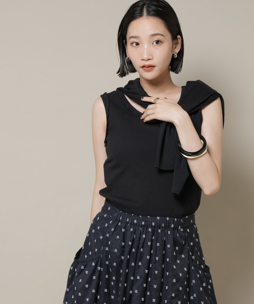 NANO universe（ナノユニバース）の「レーストリミングタンクトップ（タンクトップ・レディース・ホワイト/ブラック/ライトブラウン・FREE）」の2枚目の写真