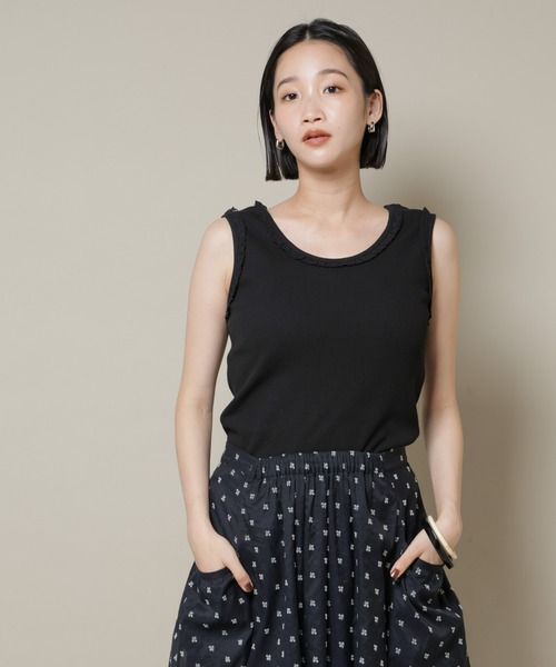 NANO universe（ナノユニバース）の「レーストリミングタンクトップ（タンクトップ・レディース・ホワイト/ブラック/ライトブラウン・FREE）」の19枚目の写真