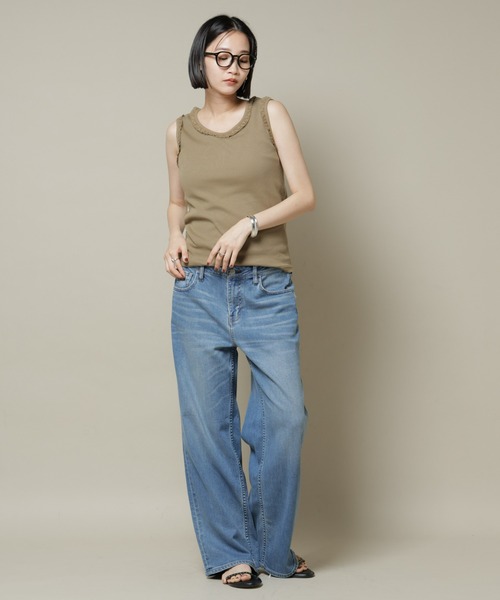 NANO universe（ナノユニバース）の「レーストリミングタンクトップ（タンクトップ・レディース・ホワイト/ブラック/ライトブラウン・FREE）」の16枚目の写真