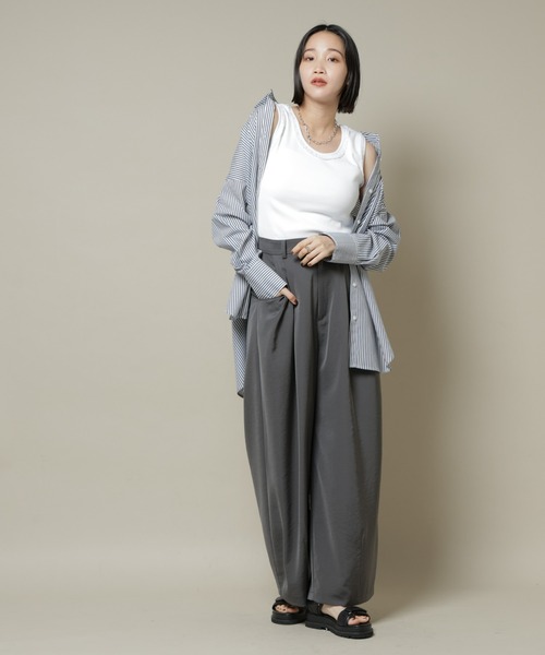 NANO universe（ナノユニバース）の「レーストリミングタンクトップ（タンクトップ・レディース・ホワイト/ブラック/ライトブラウン・FREE）」の8枚目の写真