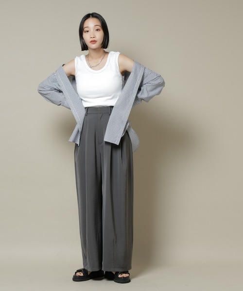 NANO universe（ナノユニバース）の「レーストリミングタンクトップ（タンクトップ・レディース・ホワイト/ブラック/ライトブラウン・FREE）」の11枚目の写真